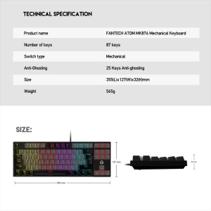 Tastatura USB Fantech MK876 RGB Atom TKL (Blue switch) US crna - Img 2
