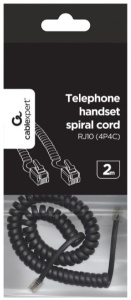 TC4P4CS-2M Gembird Telefonski kabl spiralni za slusalicu, RJ10 (4P4C), 2m, black - Img 1