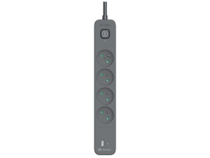TRACER Produzni kabl 1.5m 4 uticnice sa USB I Type-C konektorom PD 20W sa prenaponskom zastitom i prekidacem grafit TRALIS47026