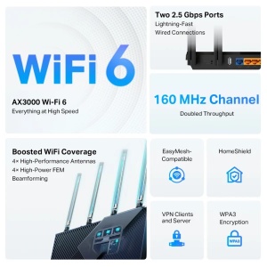 Wireless Router TP-Link Archer AX55 Pro AX3000 Wi-Fi 6/2402Mbps/4x ext antena/5x Lan/1x USB port/ - Img 3