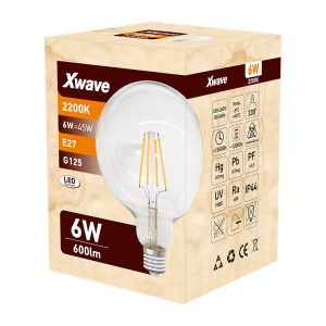 Xwave E27 6W SL-F-S6-2200K Filament Sijalica 2200K/G125/220V,600Lm,Toplo Bela - Img 1