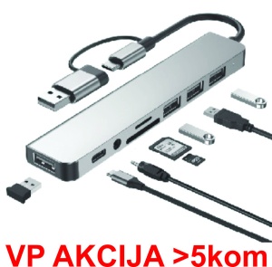 A-CM-COMBO8-06 ** Gembird USB-A + USB-C multi-port 8-in-1 USB3.0+USB2.0+SD+3.5mm+Data (759) - Img 1