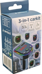 BTT-09 ** Gembird 3-in-1 Bluetooth carkit with FM-radio transmitter and USB 3.1 A charger, blk (490) - Img 3