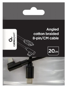 CC-USB2-CMLML-0.2M Gembird Kabl USB-C na 8pin pod uglom 0,2m Black - Img 1