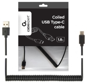 CC-USB2C-AMCM-6 Gembird Spiralni USB 2.0 AM na USB-C kabl, 1.8 m, black - Img 1