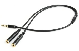 CCA-417M Gembird 2x 3.5 mm(slusalice i mikrofon) Metalni adapter na 1x 3.5mm(4 pin) cable, 0.2m crn - Img 1