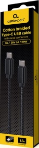 CCDB-mUSB2B-CMCM-6 Gembird Pamuèno pleteni Tip-C muški-muški USB kabl sa metalnim konektorima, 1,8 m - Img 2