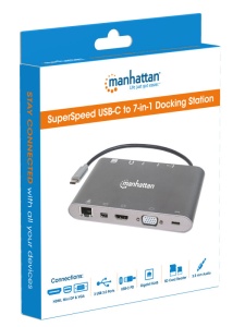 Docking station Manhattan 152808 7in1 USB-C - HDMI/VGA/mDP/3xUSB/LAN/CR/PD 60W - Img 2