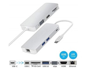 FAST ASIA Adapter-konvertor TIP C na VGA+HDMI+SD/MICRO SD+RJ 45+2xUSB3.0+TIP C - Img 1