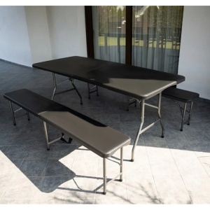 Gardlov Sklopivi Plastični Sto sa Klupama Crni 180cm