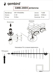 GMB-28EK **Gembird Antena Loga UHF sa F konektorom 28 elemenata, dužina 104cm, dobit 9dB alumini.688 - Img 2