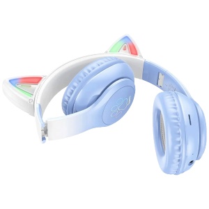 hoco. Bežične stereo slušalice, Bluetooth v5.3, 400mAh - W42 Cat Ears, Crystal Blue - Img 2
