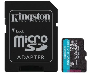 Micro SD Card 128GB Kingston+SD adapter SDCG4/128GB - 200/160 MB/s