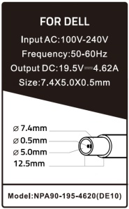NPA90-195-4620 (DE10) Gembird punjac za laptop 90W-19.5V-4.62A, 7.4x5.0mm black PIN - Img 2