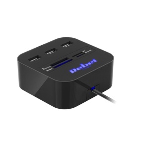 REBEL USB Hub 2.0 razdelnik sa 3 porta i čitačem memorijskih kartica KOM1020 - Img 2