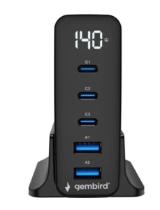 TA-UC-2A3C-PD140-01-BK Gembird 5-port 140 W GaN USB fast charger, black