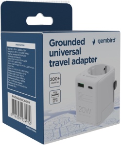 Travel adapter TPA-EU1A1C20-01-W Gembird Univerzalni, sa uzemljenjem 20W - Img 2
