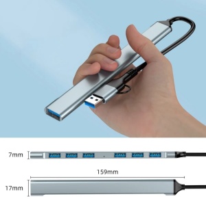 UHB-ACM-U3P1U2P6-01 Gembird 7-port USB hub (1x USB 3.2 + 6x USB 2.0), USB-A + USB-C, silver - Img 3