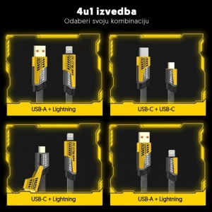 USB kabel 4u1, USB-A/USB-C/Lightning,PD65W - Img 2