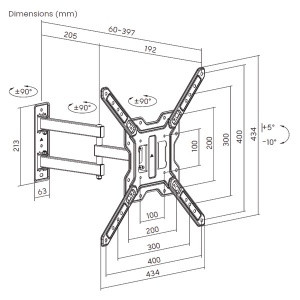 Xstand TV Arm long 23/65 Nosač za TV/nagib5 do10/rot.90/VESA 400x400/30kg/6-40cm od zida - Img 2