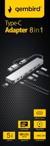 A-CM-COMBO8-06 ** Gembird USB-A + USB-C multi-port 8-in-1 USB3.0+USB2.0+SD+3.5mm+Data (759) - Img 2