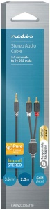 CABW22200AT20 Stereo audio kabl 3,5 mm muški, 2x RCA muški, Pozlaceni, 2,00 m, Antracit
