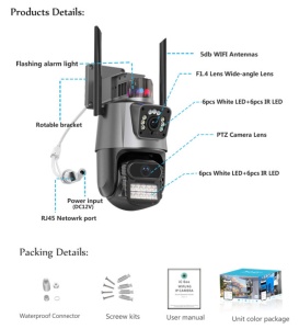 CAM-IP6MP-EP11-8X ZOOM GMB kamera 6 mpix microSD iCSee xmeye pro app Two-way voice PTZ ip66,2x3.6mm - Img 3