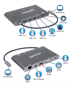 Docking station Manhattan 152808 7in1 USB-C - HDMI/VGA/mDP/3xUSB/LAN/CR/PD 60W - Img 3