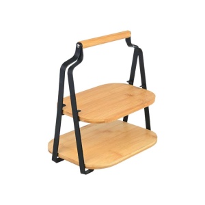 ESTIA ES01-20811 POSLUŽAVNIK ZA SERVIRANJE NA 2 NIVOA BAMBUS METAL 20X26X28CM - Img 1