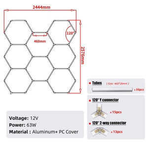 Hexagon LED tube 8 heads RGB 12V 410mm 35pcs - Img 3