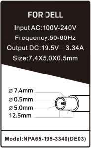 NPA65-195-3340 (DE03) Gembird punjac za laptop 65W-19.5V-3.34A, 7.4x5.0mm black PIN (Alt=DE10) - Img 2