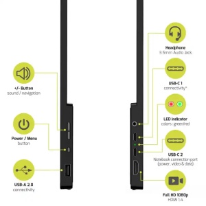 Portable monitor 15.6 Port Designs 902101T Touchscreen 1920x1080/IPS/HDMI/USB-A/USB-C/3.5mm/HDR - Img 4