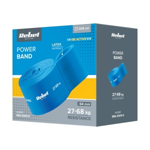 REBEL ACTIVE Lateks (guma) elastična traka za vežbanje Power Band PL-6, plava, otpor 27-68 kg, model RBA-3000-6 - Img 3