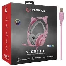 Slušalice žične gaming Rampage RM-K91 X-CATTY 7.1 RGB roze 36032 - Img 3