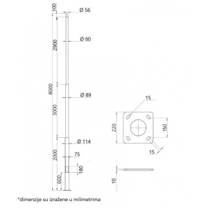 STUB SA STOPOM 8M GALVANIZOVAN SIVI