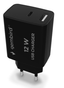 TA-UC-2AC12-01-BK Gembird USB punjac, 2-port USB-A+ USB-C, 2.4 A, Black - Img 1