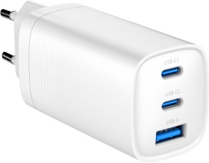 TA-UC-PDQC65-01-W Gembird 3-port 65W GaN USB PowerDelivery fast charger, white - Img 2
