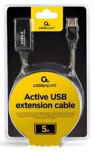 UAE-01-5M Gembird USB 2.0 active extension cable, black color, bulk package, 5m - Img 1