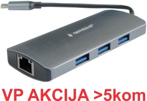 A-CMU3-LAN-05 ** Gembird TYPE C TO RJ45 gigabit + 3xUSB3.1 hub ALUMINIUM (alt. A-CMU3-LAN-01 1077) - Img 1