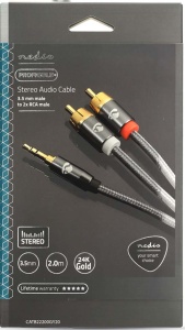CATB22200GY20 Stereo audio kabl, 3,5 mm muški, 2x RCA muški, Pozlaceni, 2,00 m, Okrugli, Sivi - Img 2