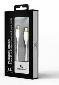 CC-USB2S-CM8PM-1.5M-W Gembird Premium silicon USB Type-C to 8-pins charging & data cable,1.5 m,White - Img 1