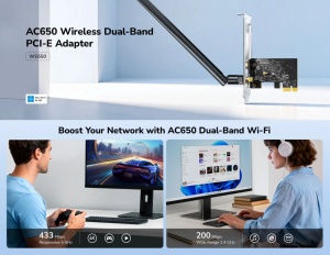 Cudy WE650,AC650 Bezicni PCI-E adapter sa dva opsega, 433 Mbps + 200 Mbps ,Dual-Band Wi-Fi 5 - Img 2