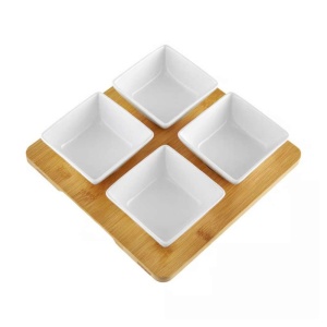 DAJAR DJ45577 PORCELANSKI SET 4 ČETVRTASTE ČINIJE SA DASKOM OD BAMBUSA - Img 2