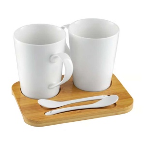 DAJAR DJ45581 PORCELANSKI SET 2 ŠOLJE SA DASKOM OD BAMBUSA - Img 1