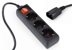 EG-PSU3-01 Gembird UPS naponski kabl, 3 Shuko uticnice, 16A, C14 plug, 0.6m, black (Alt. PC-SFC14M) - Img 1