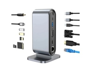 FAST ASIA Adapter TIP C HUB na HDMI+VGA+4xUSB+SD/micro+RJ45+ PD+2xTIP C+Audio