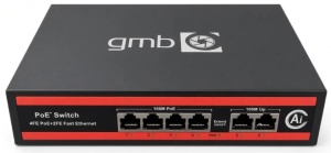 GMB POE Switch FS1006P,IEEE802.3af/at, 4 PoE 10/100M, 2 UP-link 100/100M,52V 65W, 30W/PoE, VLAN 250m - Img 2