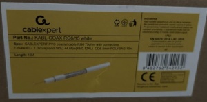 KABL-COAX-RG6/15 white (X553)** koaksialni kabl RG6 konektor F-male/IEC, conduct.18%, 6.5mm 15m(200)