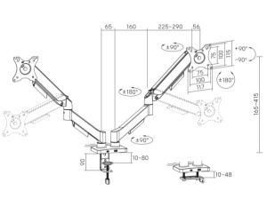 MA-DA2U-01 Gembird Podesivi stoni nosac za 2 monitora sa USB portovima, 17-32, 9kg