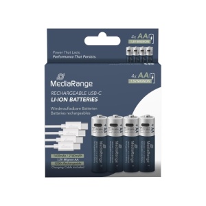 MediaRange Punjive baterije AA 1.5V 1400mAh Li-ion 1/4Kom - Type C Recharging+ kabl
